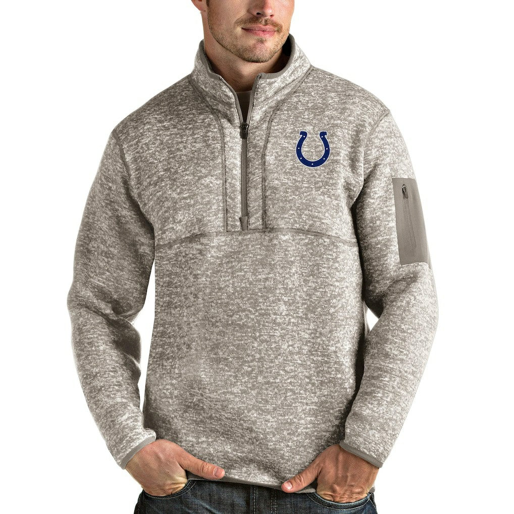 Indianapolis Colts Antigua Fortune Quarter-Zip Pullover Jacket Oatmeal | NFL