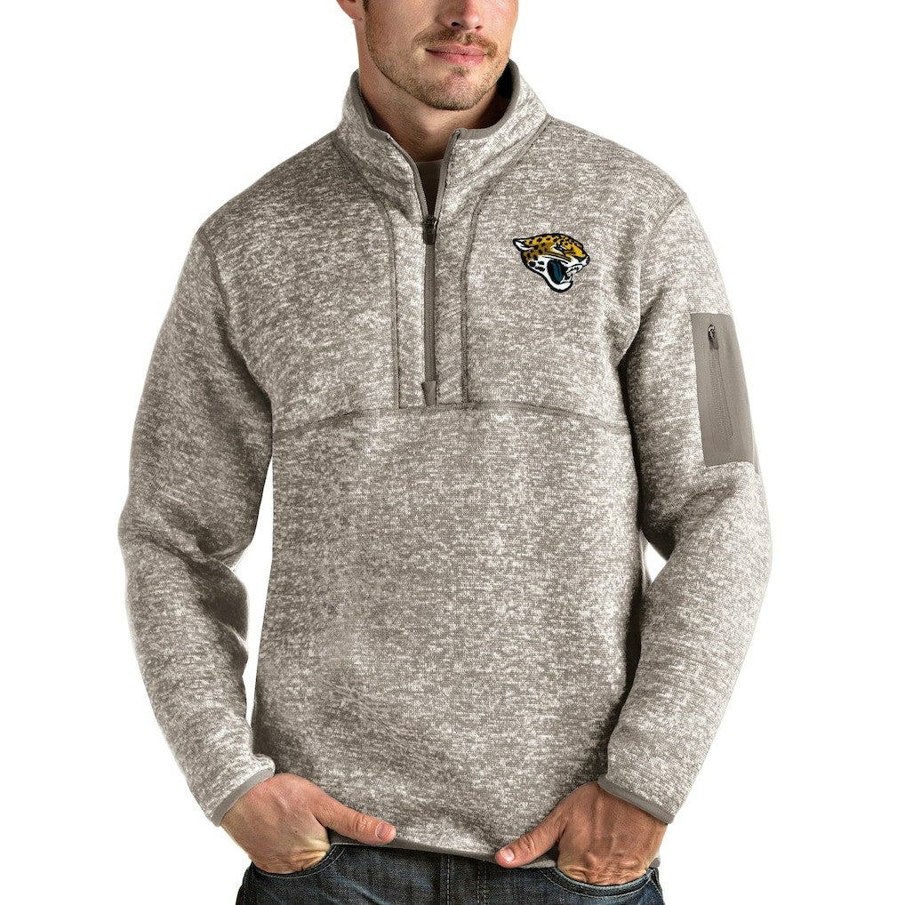 Jacksonville Jaguars Antigua Fortune Quarter-Zip Pullover Jacket Oatmeal | NFL