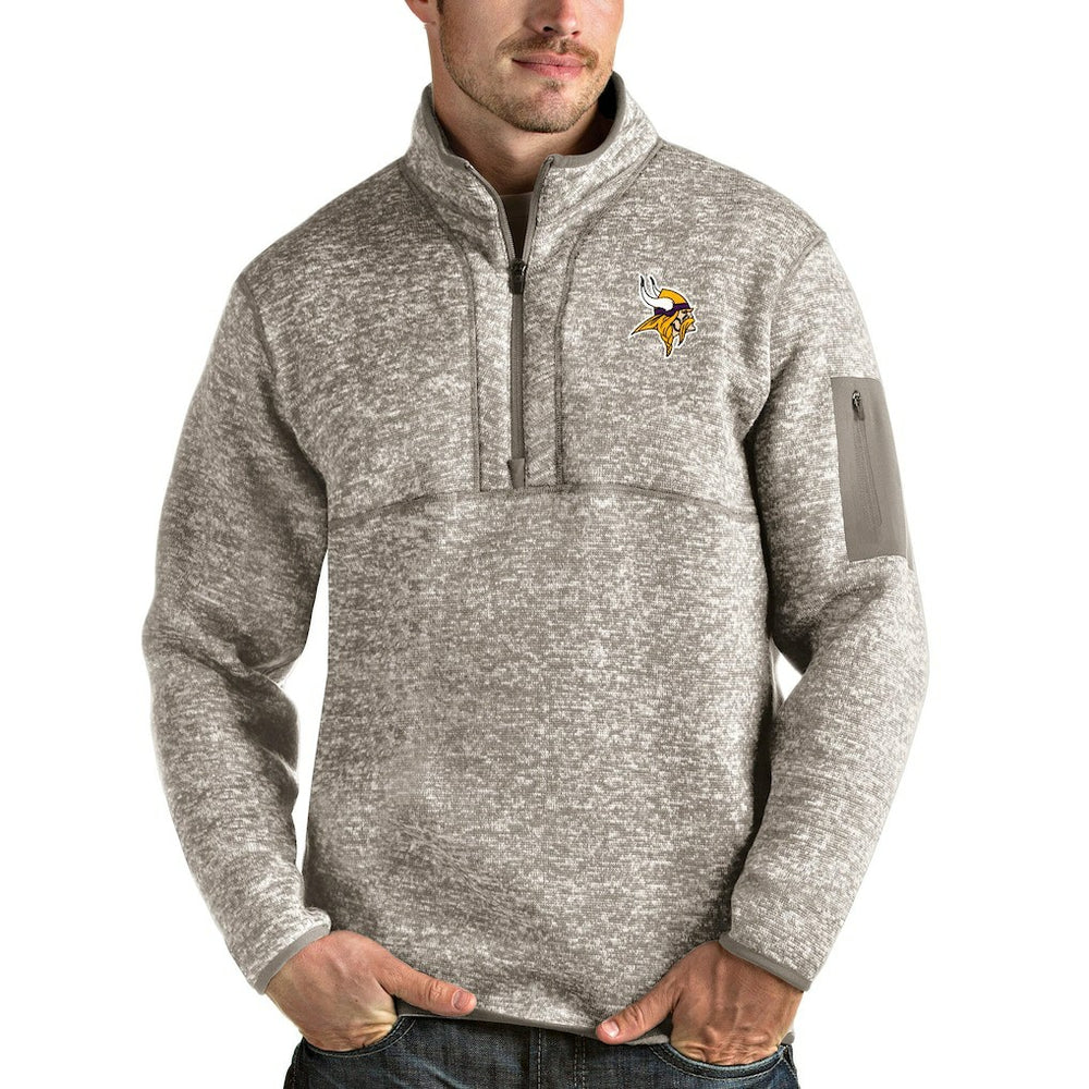 Minnesota Vikings Antigua Fortune Quarter-Zip Pullover Jacket Oatmeal | NFL