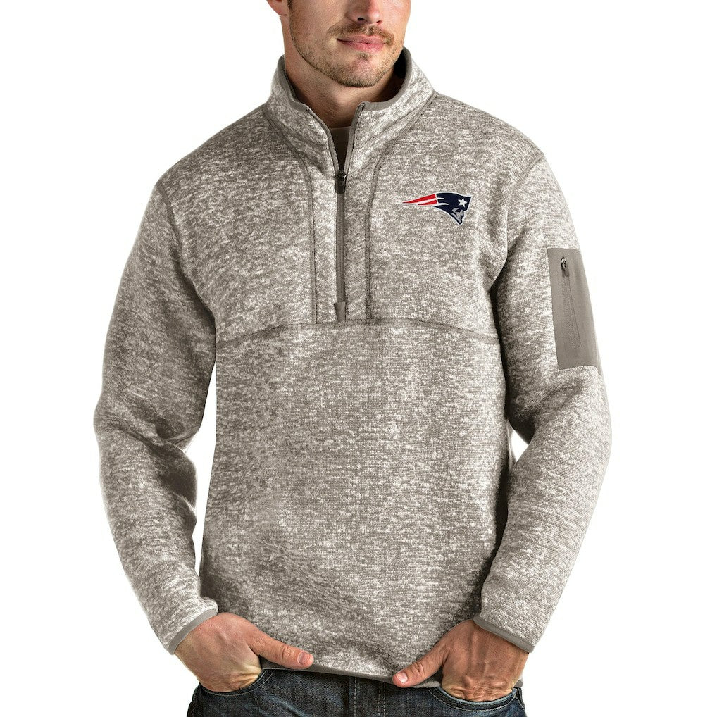 New England Patriots Antigua Fortune Quarter-Zip Pullover Jacket Oatmeal | NFL