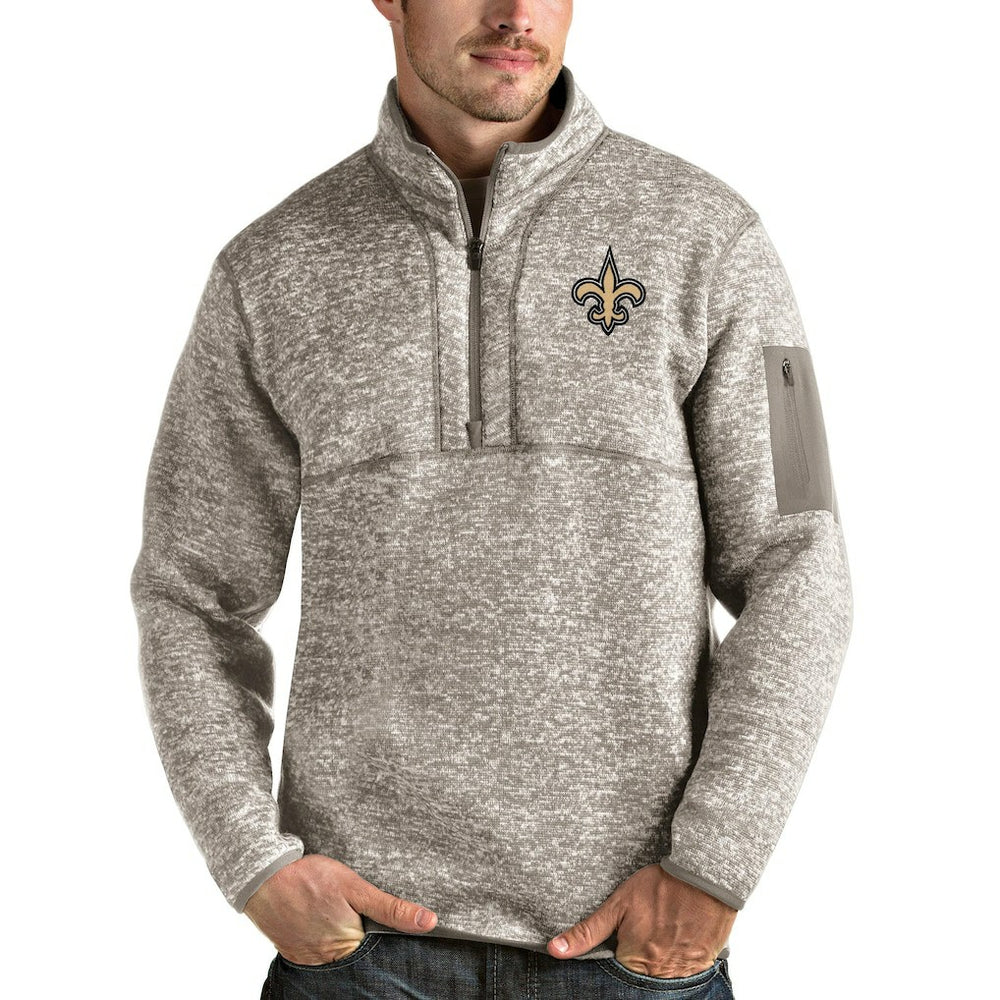 New Orleans Saints Antigua Fortune Quarter-Zip Pullover Jacket Oatmeal | NFL