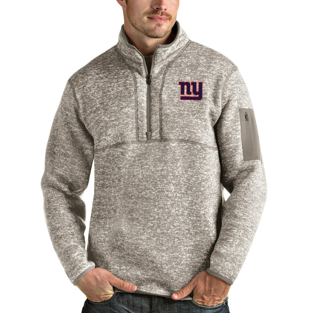 New York Giants Antigua Fortune Quarter-Zip Pullover Jacket Oatmeal | NFL