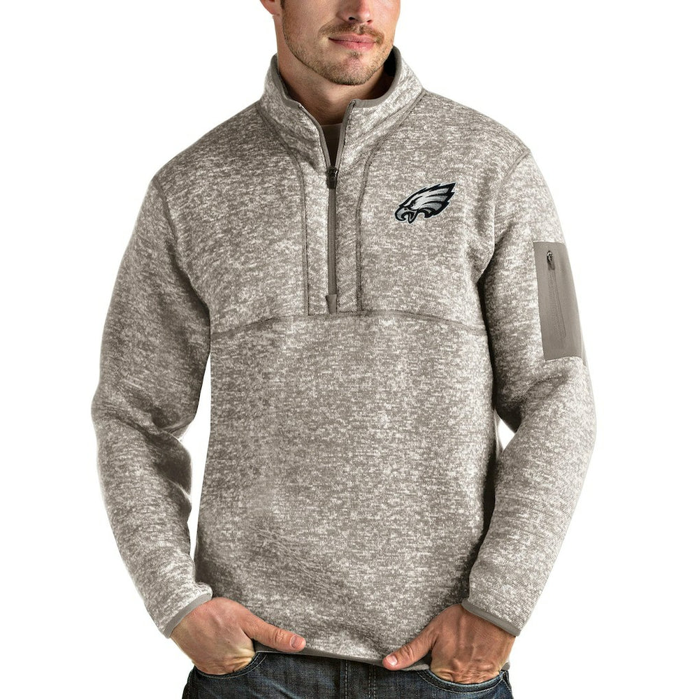 Philadelphia Eagles Antigua Fortune Quarter-Zip Pullover Jacket Oatmeal | NFL