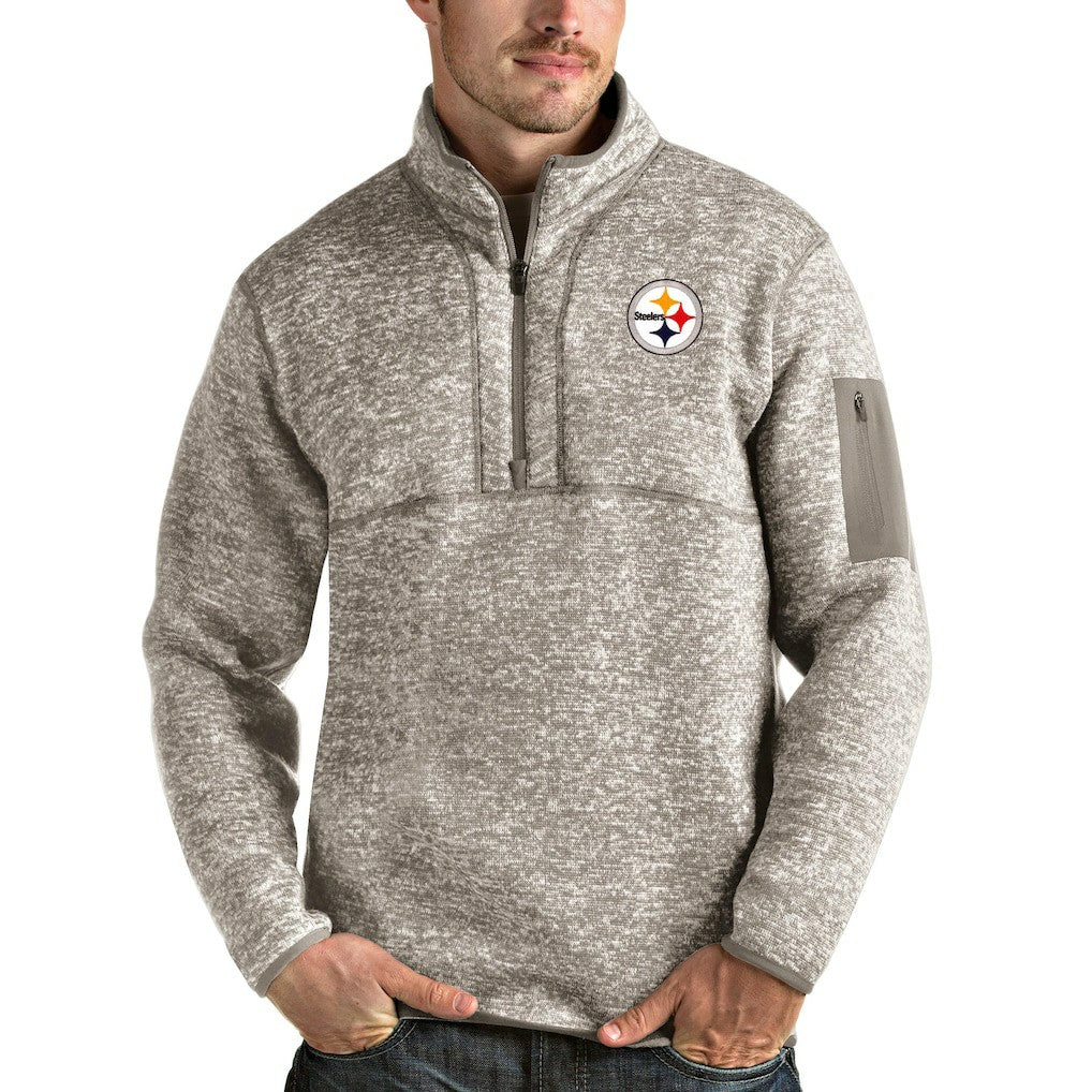 Pittsburgh Steelers Antigua Fortune Quarter-Zip Pullover Jacket Oatmeal | NFL