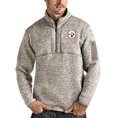 Pittsburgh Steelers Antigua Fortune Quarter-Zip Pullover Jacket Oatmeal | NFL