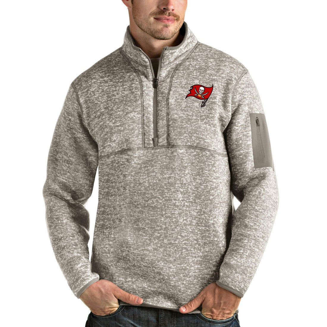 Tampa Bay Buccaneers Antigua Fortune Quarter-Zip Pullover Jacket Oatmeal | NFL