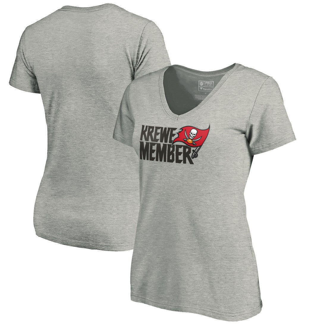 Tampa Bay Buccaneers Women's Krewe Member V-Neck T-Shirt Heather Gray | NFL