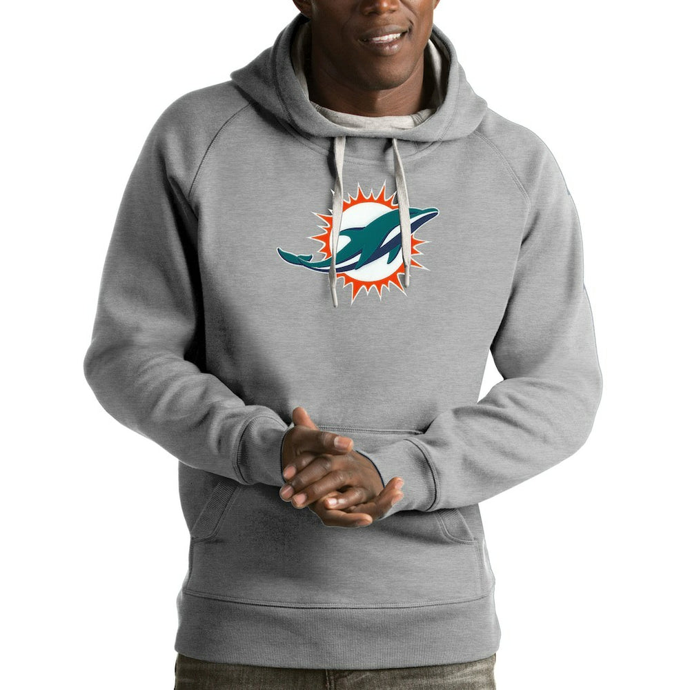 Miami Dolphins Antigua Victory Pullover Hoodie Heather Gray | NFL