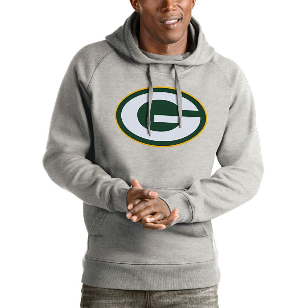 Green Bay Packers Antigua Victory Pullover Hoodie Heather Gray | NFL