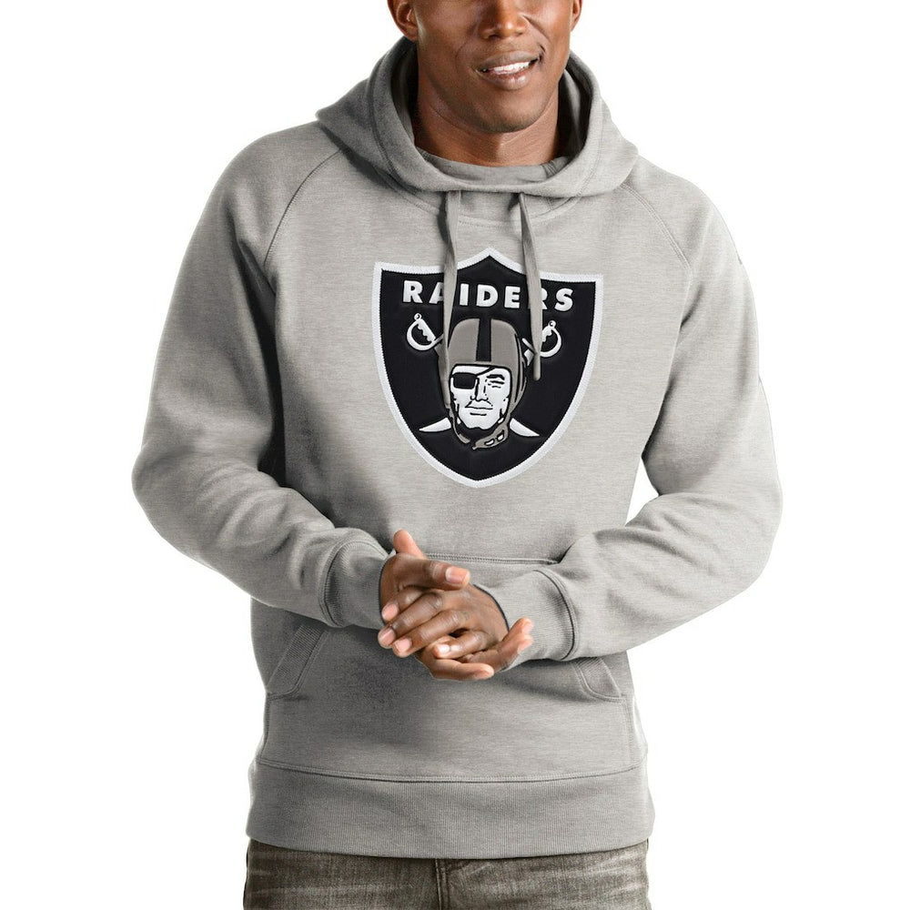 Las Vegas Raiders Antigua Victory Pullover Hoodie Heather Gray | NFL