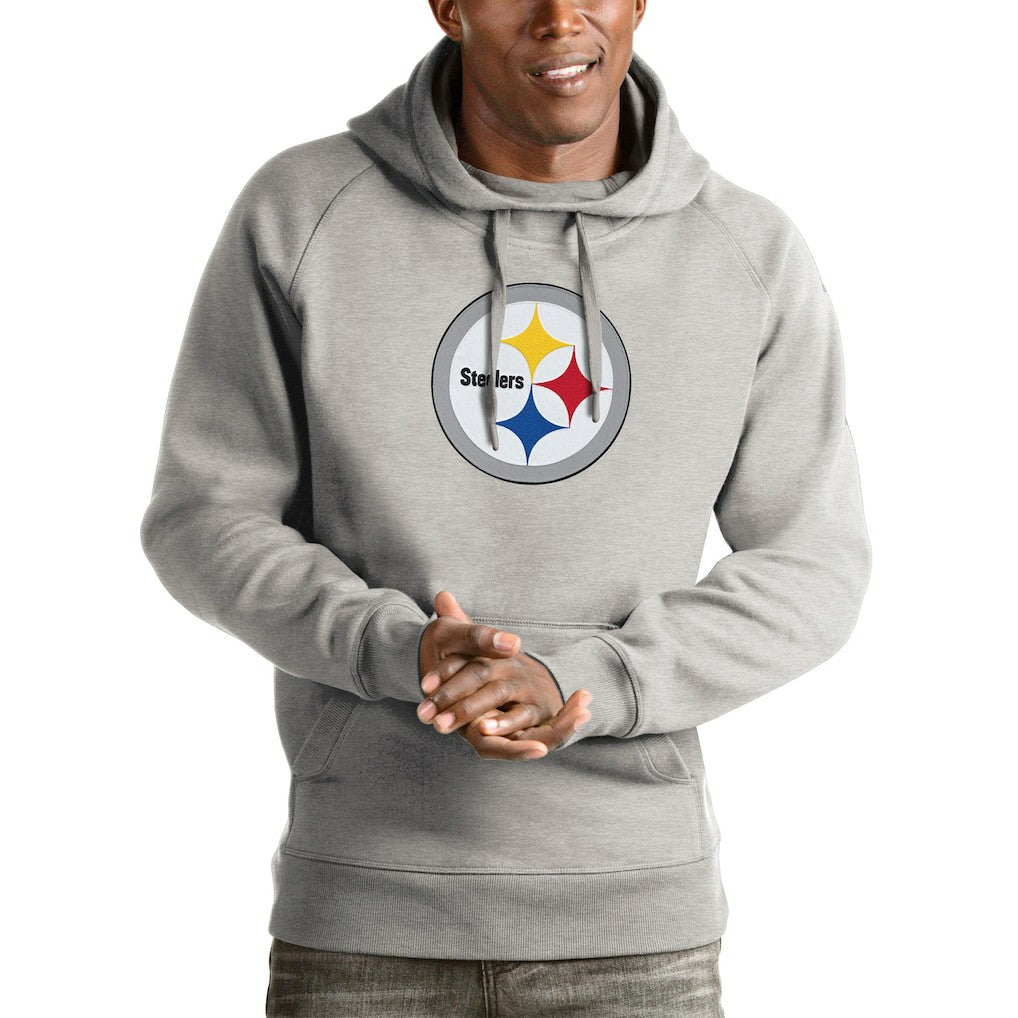 Pittsburgh Steelers Antigua Victory Pullover Hoodie Heather Gray | NFL