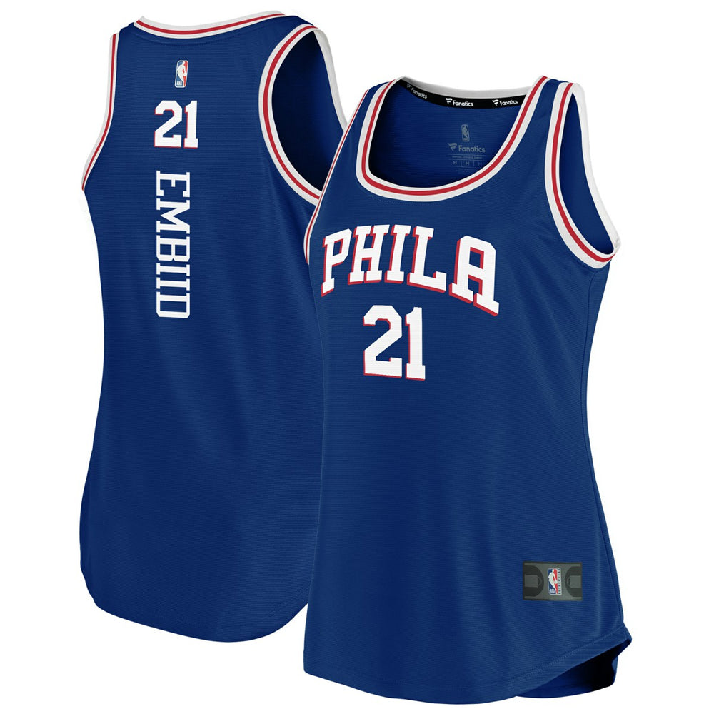 Joel Embiid Philadelphia 76ers Women's Fast Break Team Tank Jersey Icon Edition Royal - NBA