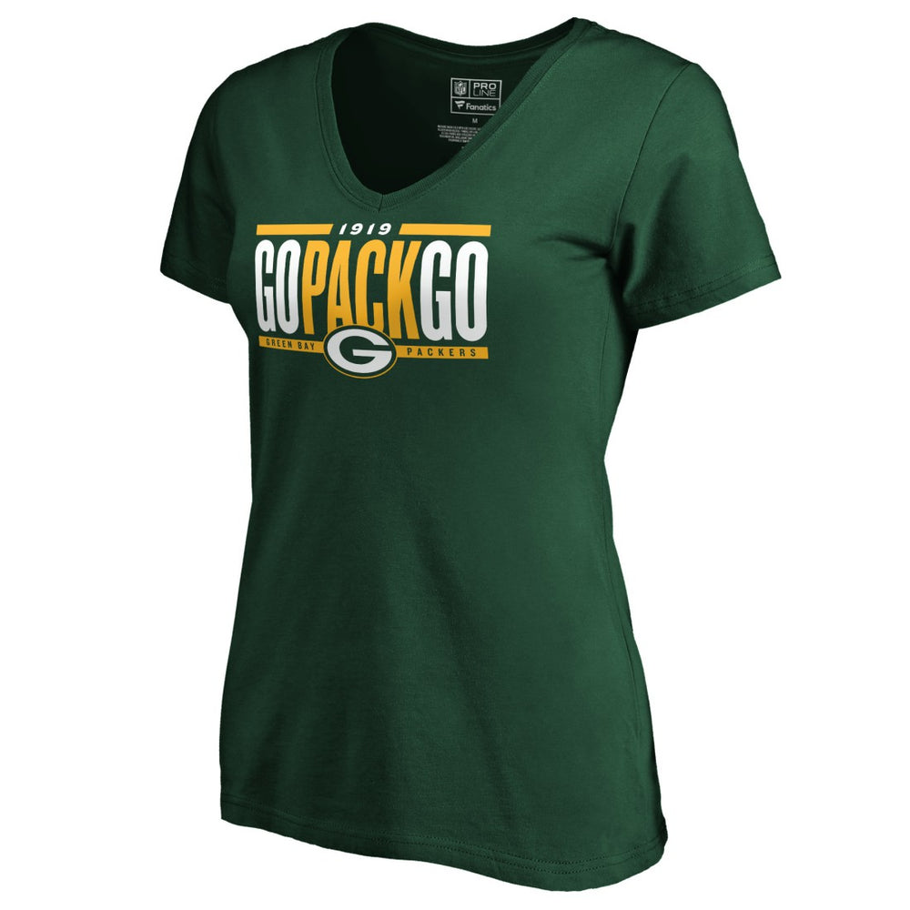 Green Bay Packers Women's Hometown Refresh Go Pack Go V-Neck T-Shirt Green | NFL
