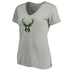 Giannis Antetokounmpo Milwaukee Bucks Women's Playmaker Name & Number V-Neck T-Shirt Heathered Gray - NBA