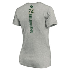 Giannis Antetokounmpo Milwaukee Bucks Women's Playmaker Name & Number V-Neck T-Shirt Heathered Gray - NBA