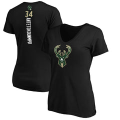 Giannis Antetokounmpo Milwaukee Bucks Women's Playmaker Name & Number V-Neck T-Shirt Black - NBA