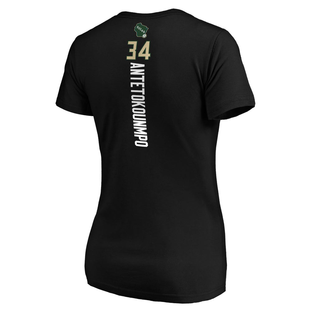Giannis Antetokounmpo Milwaukee Bucks Women's Playmaker Name & Number V-Neck T-Shirt Black - NBA
