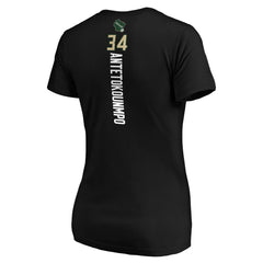 Giannis Antetokounmpo Milwaukee Bucks Women's Playmaker Name & Number V-Neck T-Shirt Black - NBA