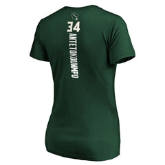 Giannis Antetokounmpo Milwaukee Bucks Women's Playmaker Name & Number V-Neck T-Shirt Green - NBA