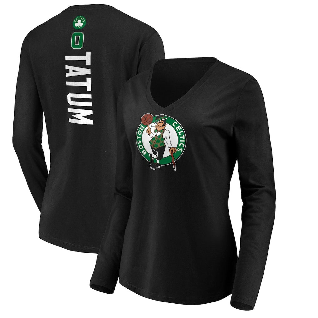 Jayson Tatum Boston Celtics Women's Playmaker Name & Number Long Sleeve V-Neck T-Shirt Black - NBA