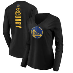 Stephen Curry Golden State Warriors Women's Playmaker Name & Number Long Sleeve V-Neck T-Shirt Black - NBA