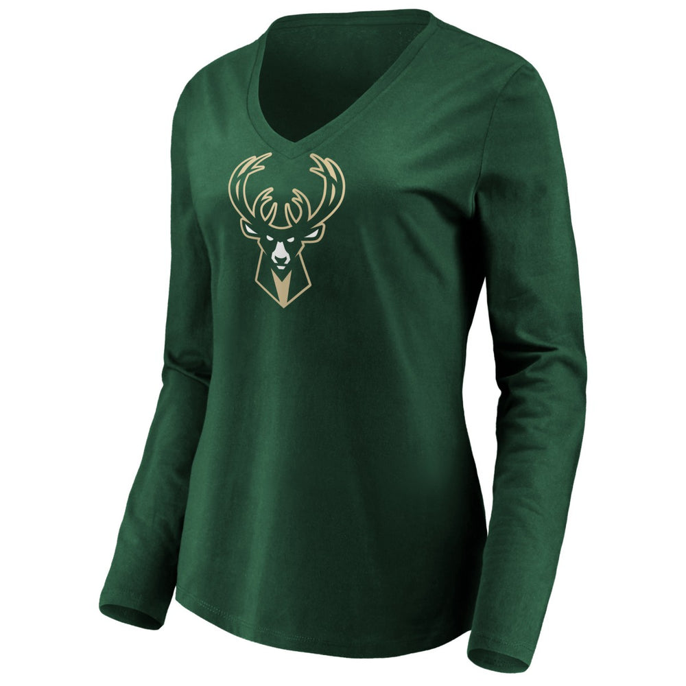 Giannis Antetokounmpo Milwaukee Bucks Women's Playmaker Name & Number Long Sleeve V-Neck T-Shirt Green - NBA