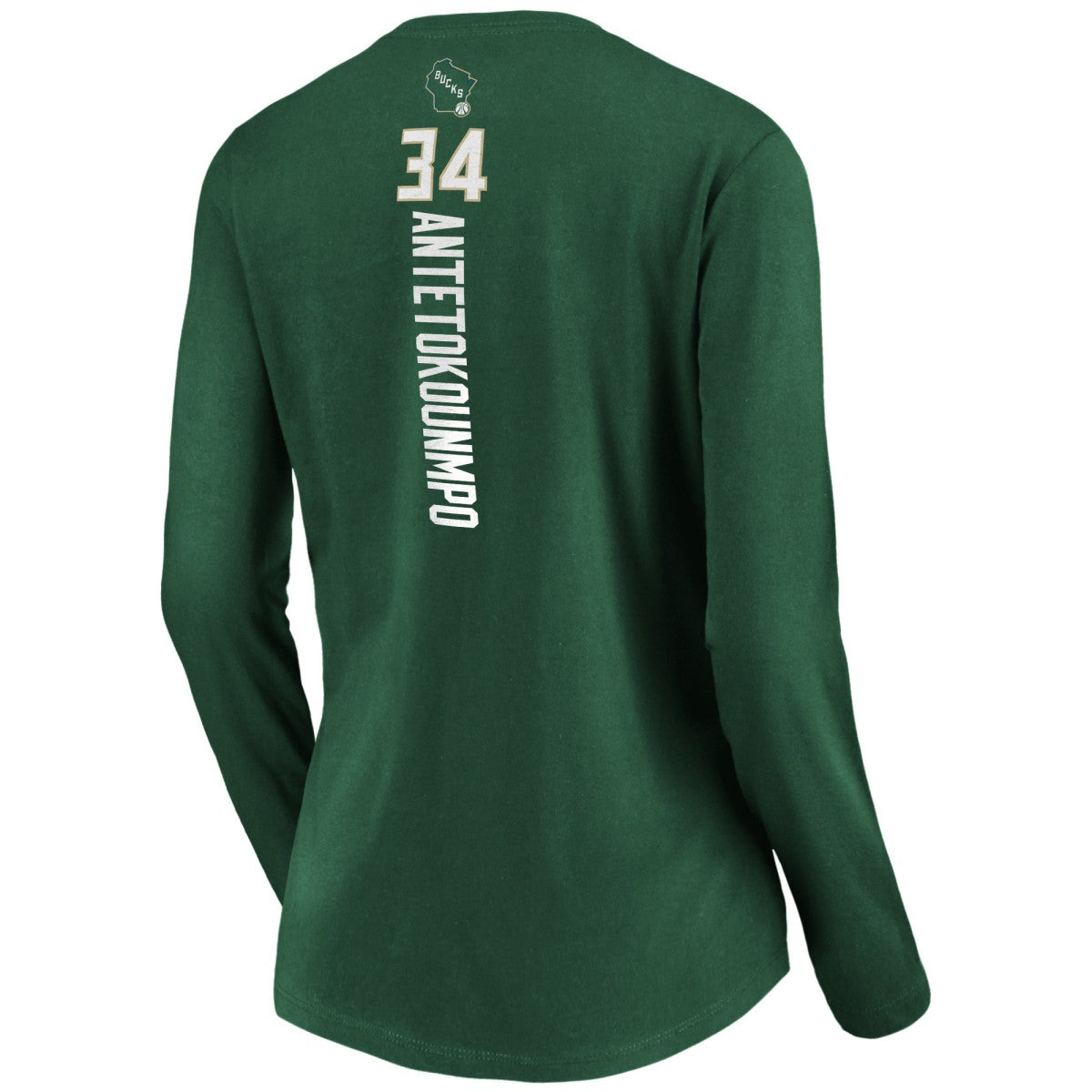 Giannis Antetokounmpo Milwaukee Bucks Women's Playmaker Name & Number Long Sleeve V-Neck T-Shirt Green - NBA