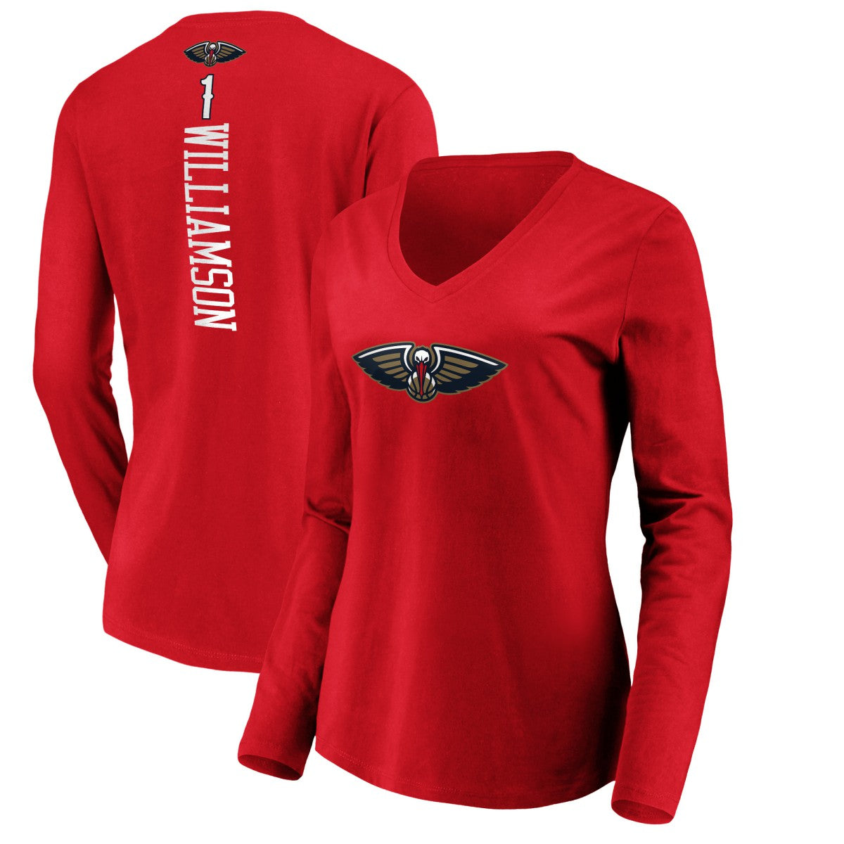 Zion Williamson New Orleans Pelicans Women's Playmaker Name & Number Long Sleeve V-Neck T-Shirt Red - NBA