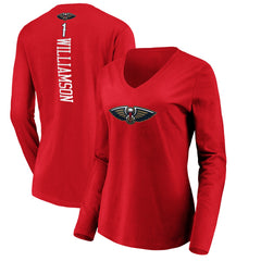 Zion Williamson New Orleans Pelicans Women's Playmaker Name & Number Long Sleeve V-Neck T-Shirt Red - NBA