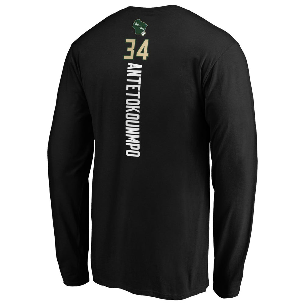 Giannis Antetokounmpo Milwaukee Bucks Playmaker Name & Number Long Sleeve T-Shirt Black - NBA