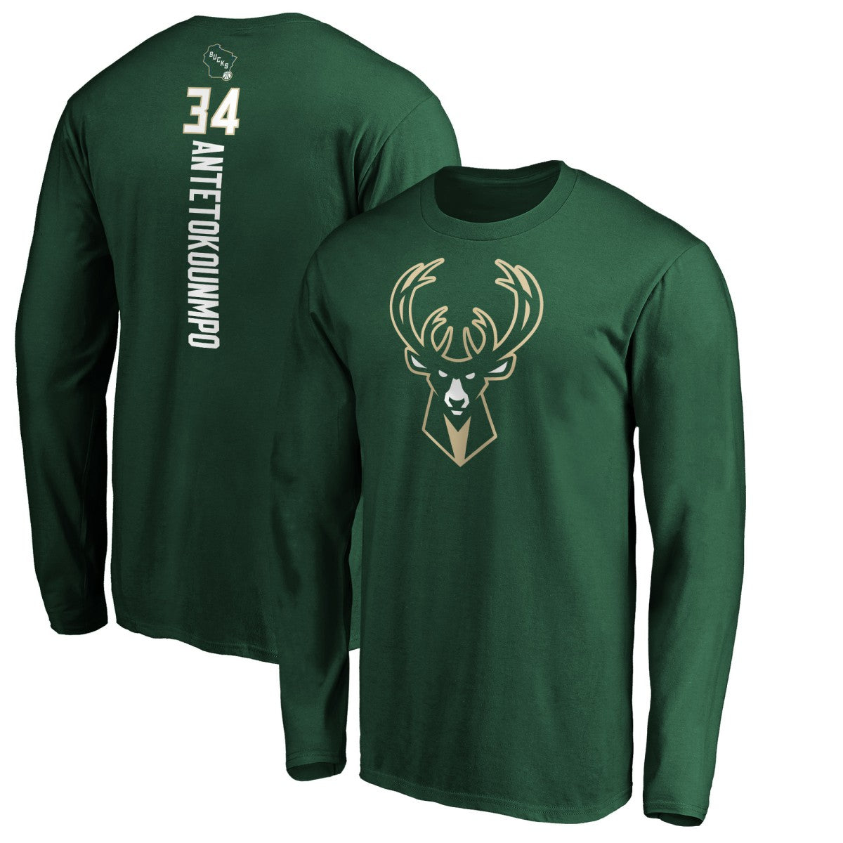 Giannis Antetokounmpo Milwaukee Bucks Playmaker Name & Number Long Sleeve T-Shirt Hunter Green - NBA
