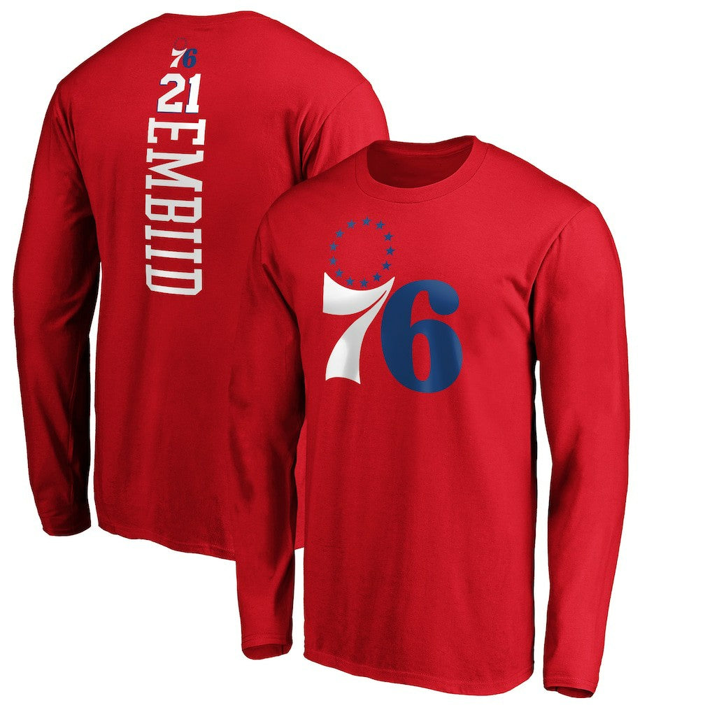 Joel Embiid Philadelphia 76ers Playmaker Name & Number Long Sleeve T-Shirt Red - NBA