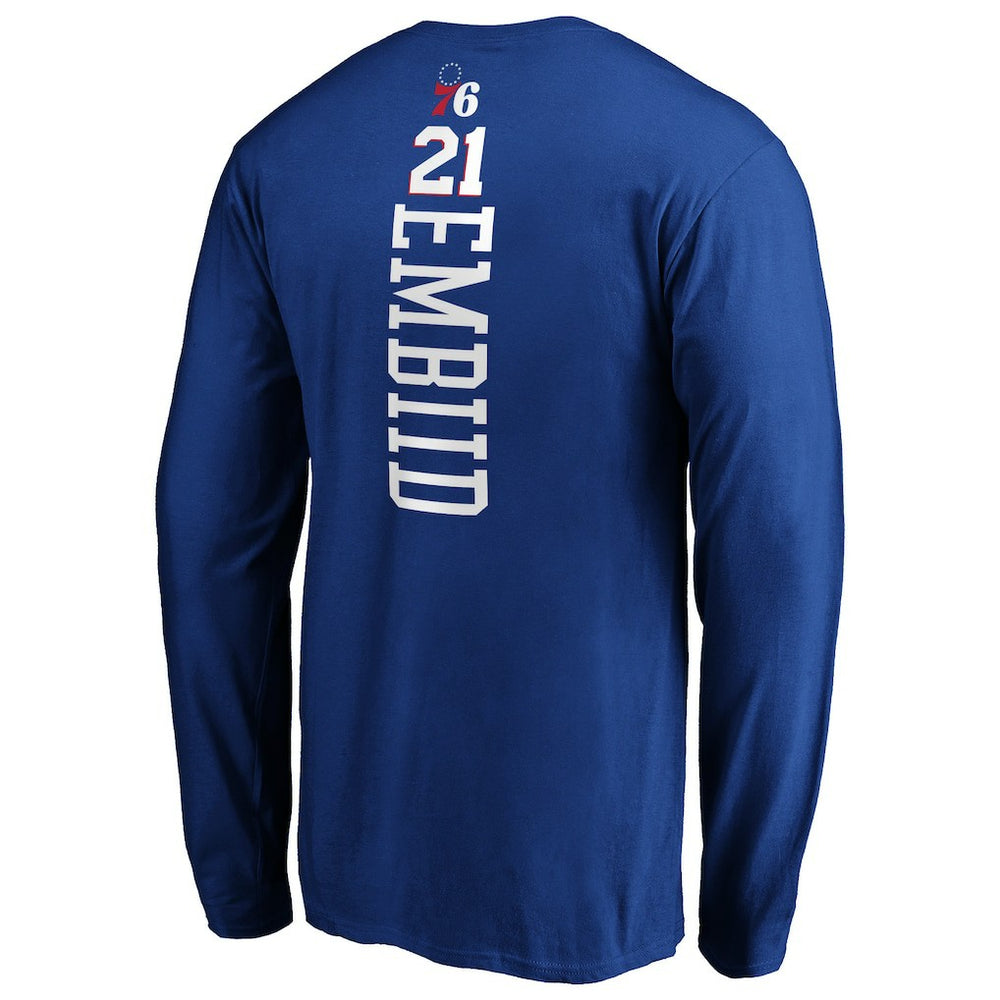 Joel Embiid Philadelphia 76ers Playmaker Name & Number Long Sleeve T-Shirt Royal - NBA