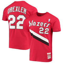 Clyde Drexler Portland Trail Blazers Hardwood Classics Player Name & Number T-Shirt Red - NBA