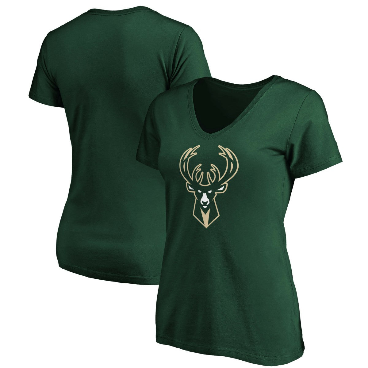 Milwaukee Bucks Women's Primary Logo Team V-Neck T-Shirt Hunter Green - NBA