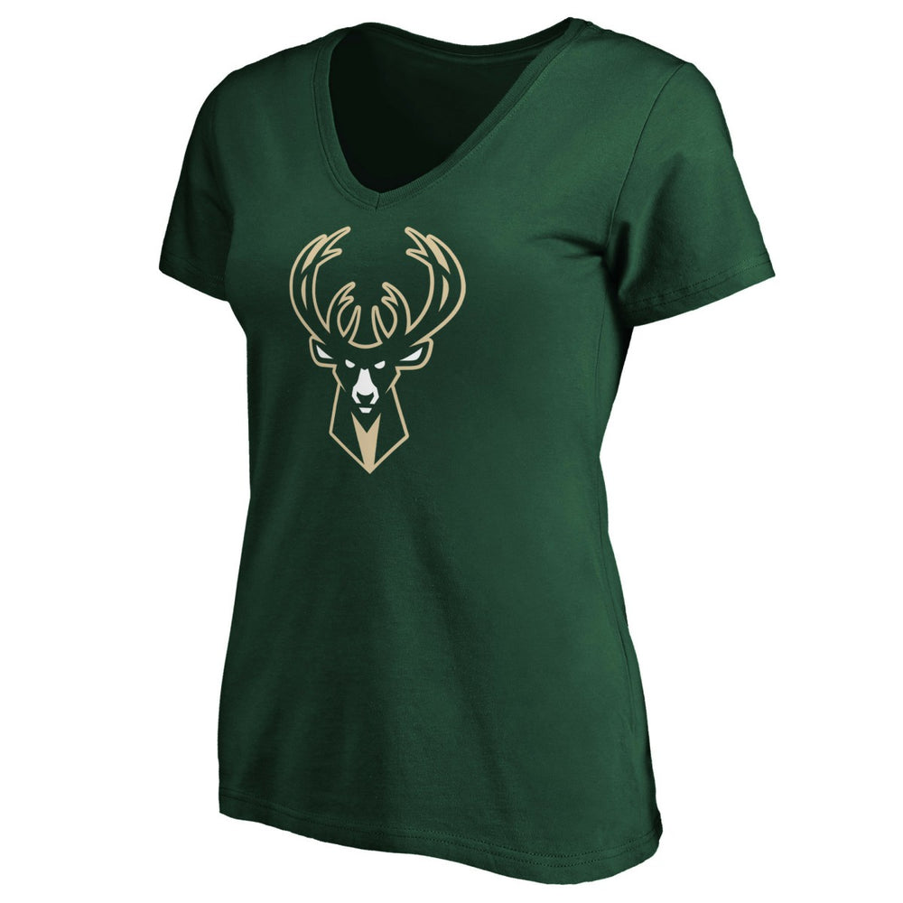 Milwaukee Bucks Women's Primary Logo Team V-Neck T-Shirt Hunter Green - NBA