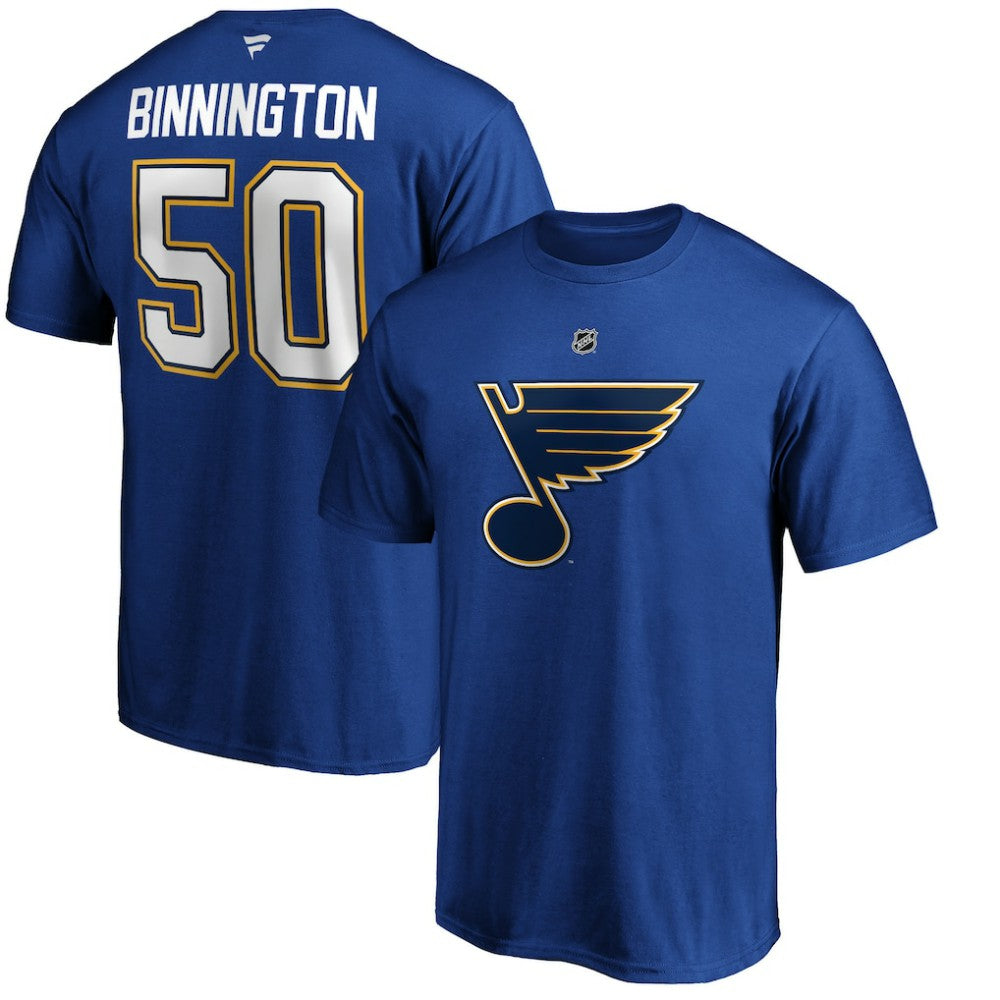 Jordan Binnington St. Louis Blues Fanatics Authentic Stack Player Name & Number T-Shirt - Blue - NHL
