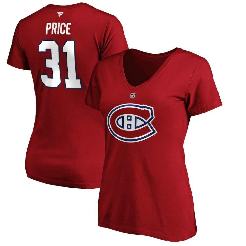 Carey Price Montreal Canadiens Fanatics Women's Authentic Stack Name & Number V-Neck T-Shirt - Red - NHL