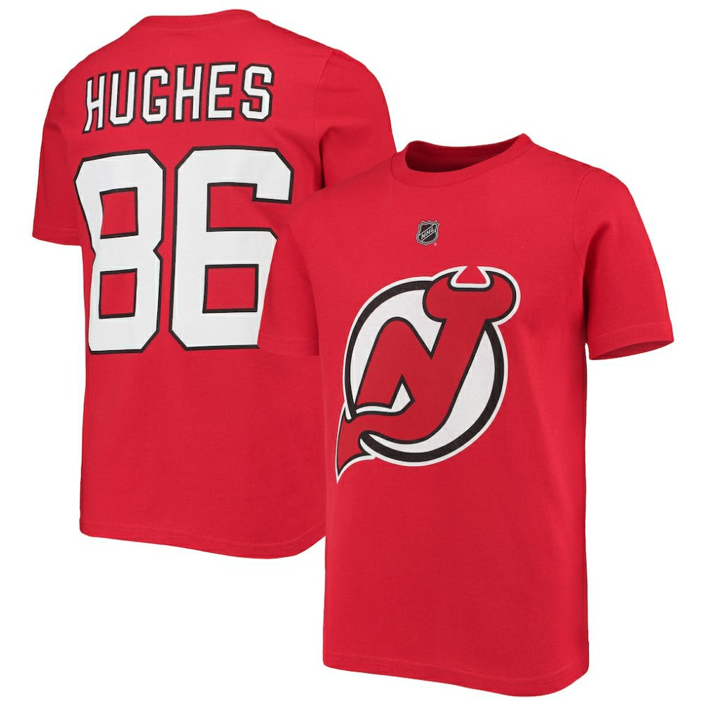 Jack Hughes New Jersey Devils Youth Player Name & Number T-Shirt - Red - NHL