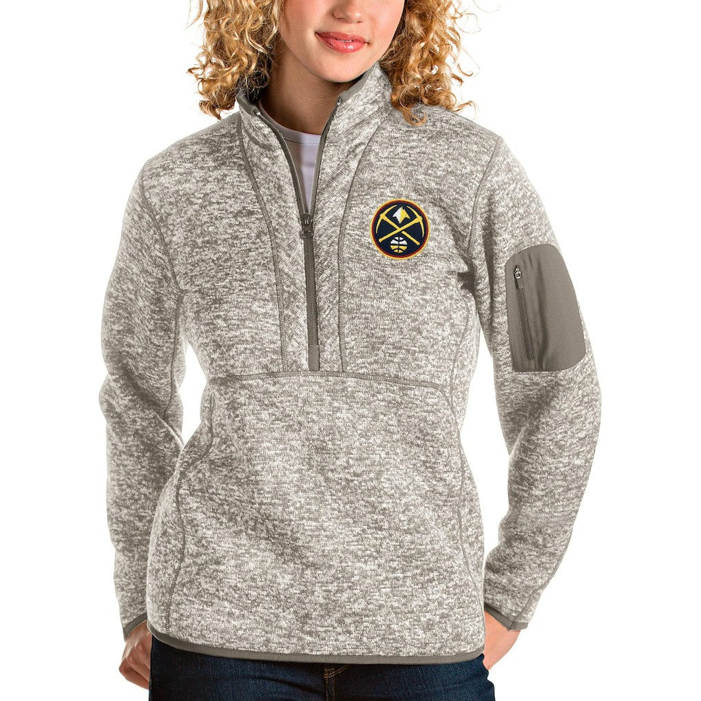 Denver Nuggets Antigua Women's Fortune Quarter-Zip Pullover Jacket Natural - NBA