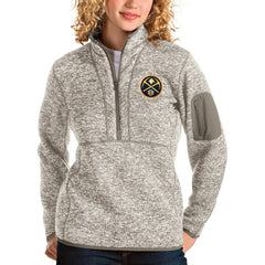 Denver Nuggets Antigua Women's Fortune Quarter-Zip Pullover Jacket Natural - NBA