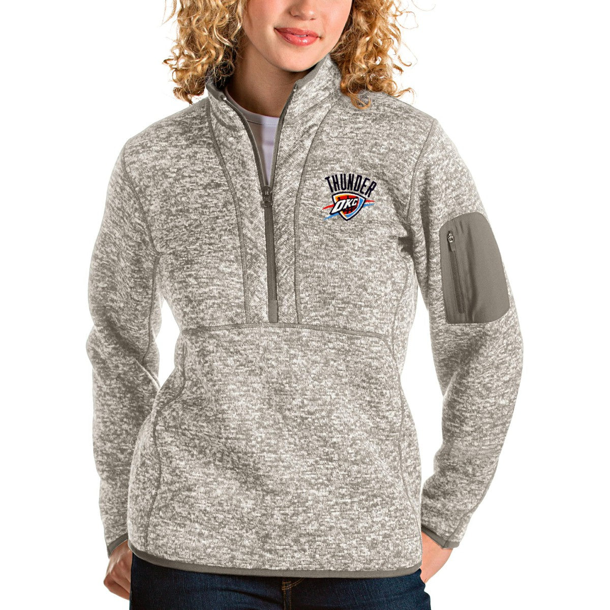 Oklahoma City Thunder Antigua Women's Fortune Quarter-Zip Pullover Jacket Natural - NBA