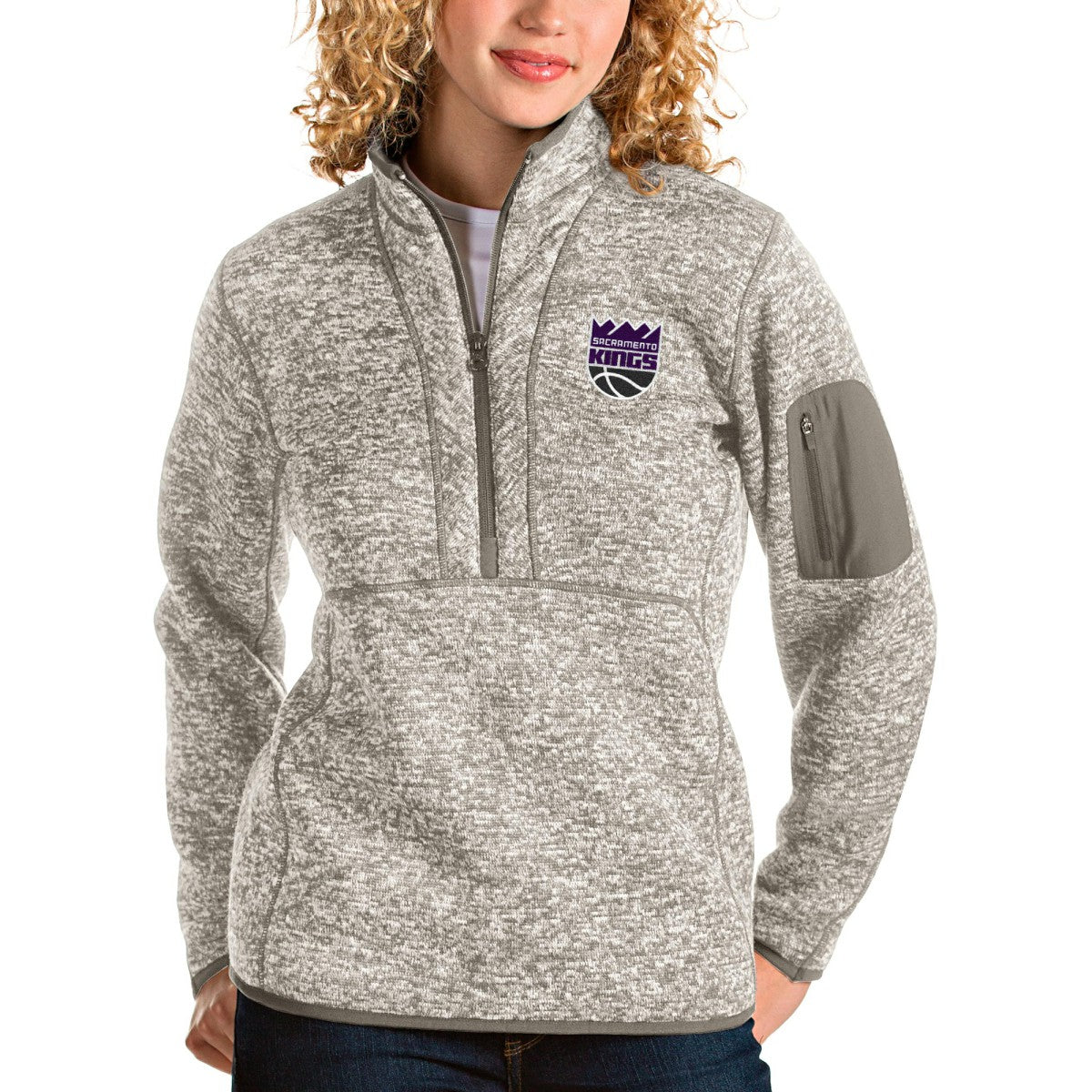 Sacramento Kings Antigua Women's Fortune Quarter-Zip Pullover Jacket Natural - NBA