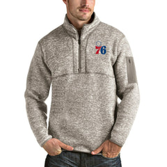 Philadelphia 76ers Antigua Fortune Quarter-Zip Pullover Jacket Natural - NBA