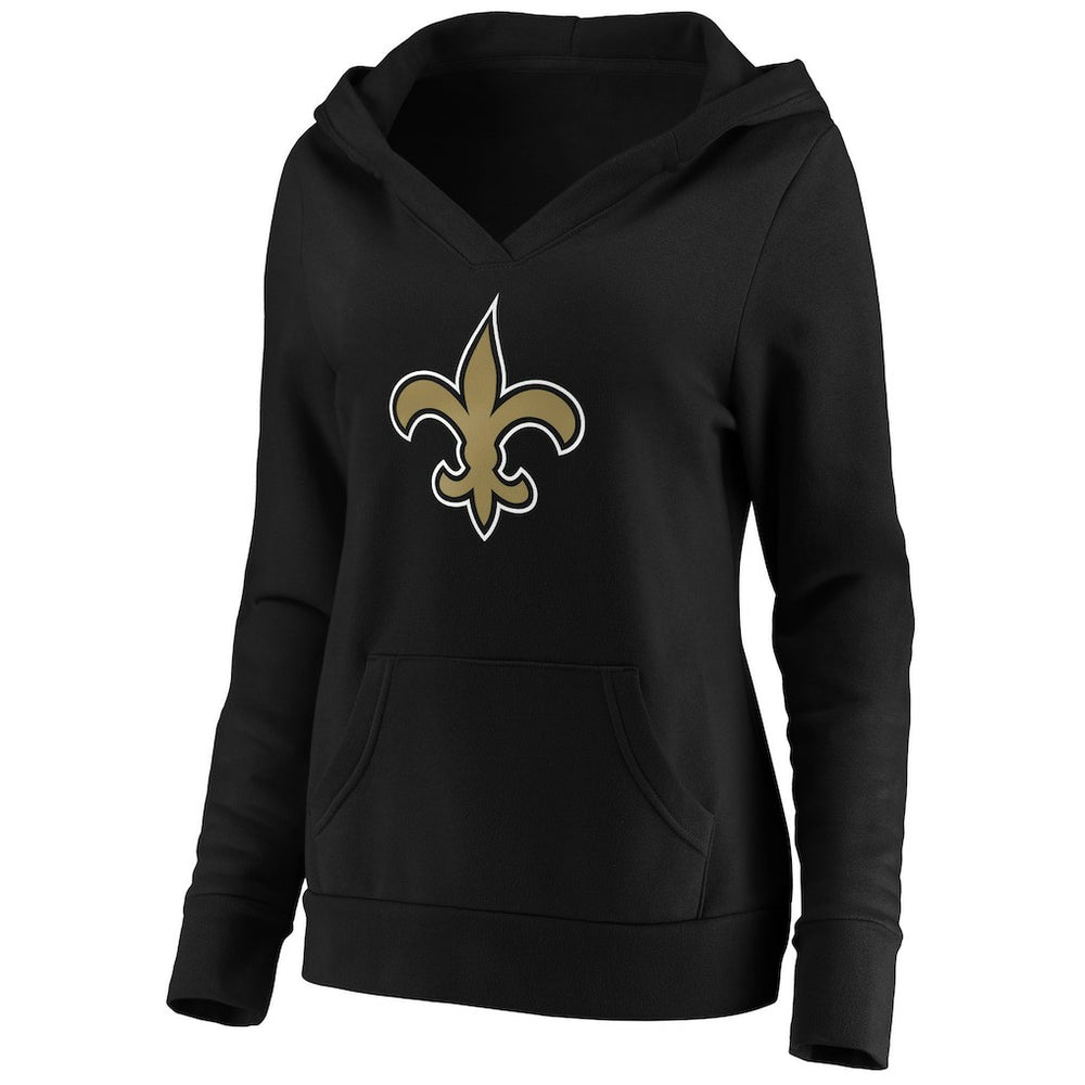 New Orleans Saints Women's Primary Team Logo V-Neck Pullover Hoodie Black | Fanatics