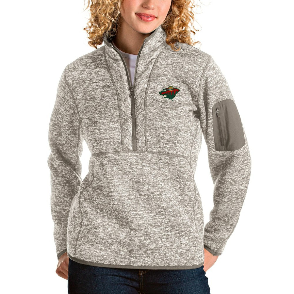 Minnesota Wild Antigua Women's Fortune Half-Zip Sweatshirt - Oatmeal - NHL