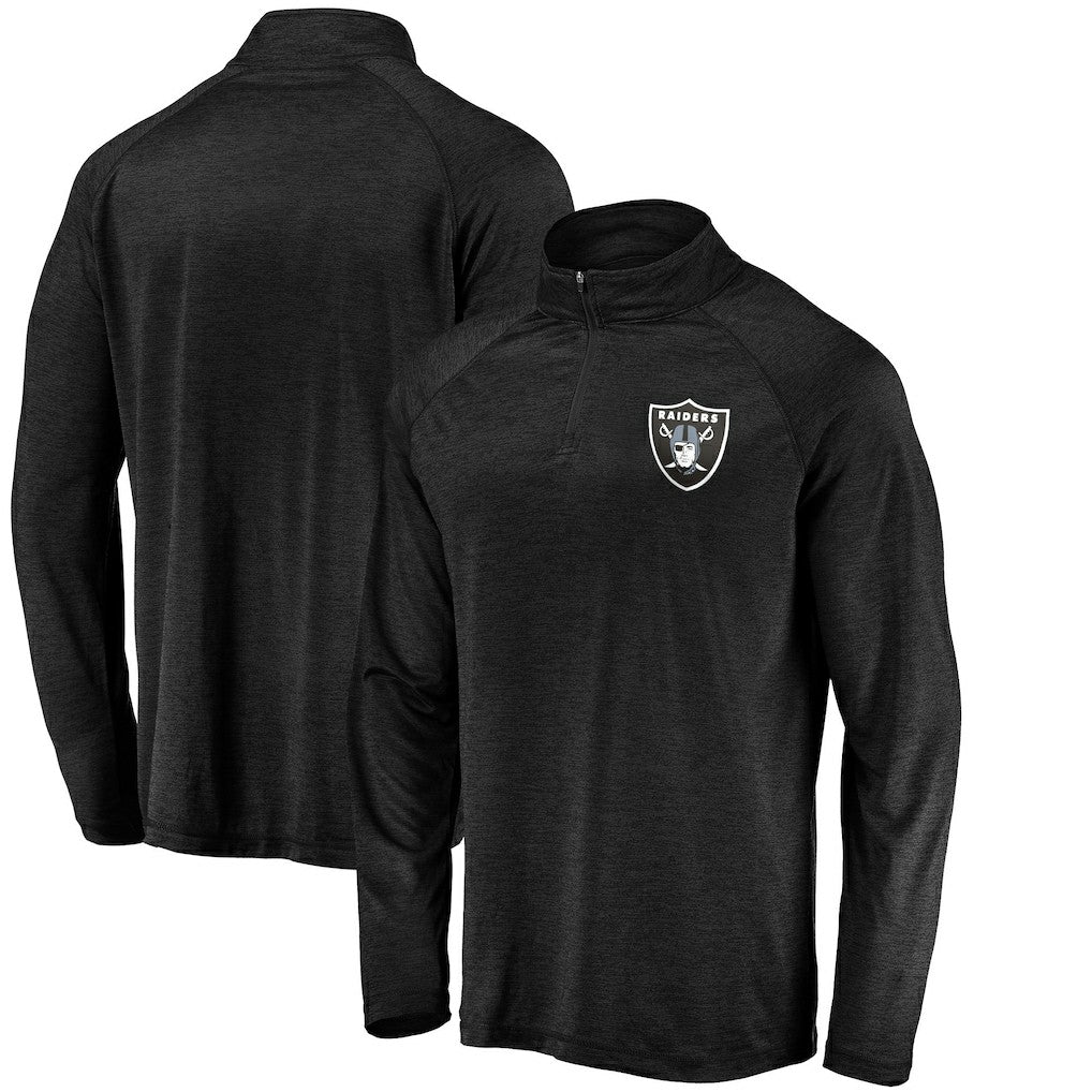 Las Vegas Raiders Striated Primary Logo Raglan Quarter-Zip Pullover Jacket Black | Fanatics