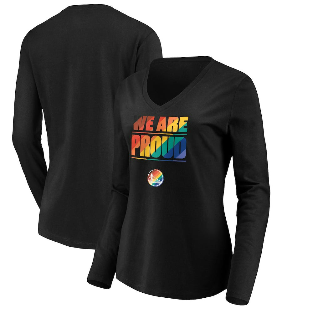 Golden State Warriors Women's We Are Proud Long Sleeve V-Neck T-Shirt Black - NBA