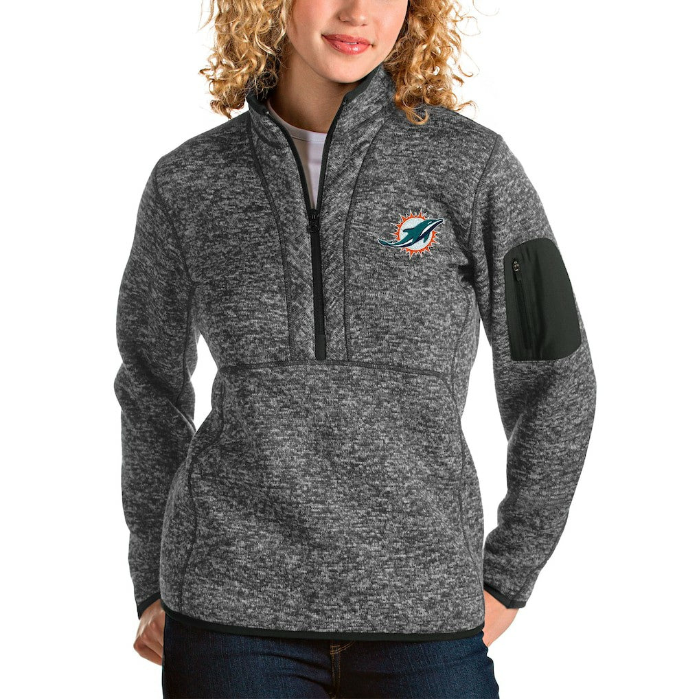 Miami Dolphins Antigua Women's Fortune Half-Zip Pullover Jacket Charcoal | NFL