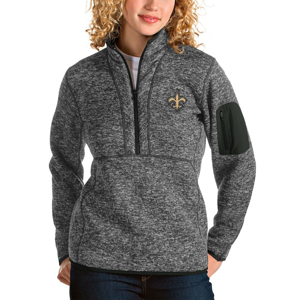 New Orleans Saints Antigua Women's Fortune Half-Zip Pullover Jacket Charcoal | NFL
